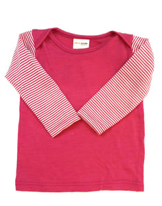 Baby Merino Long Sleeve Top - Raspberry Stripe