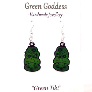 "Green Tiki" Dangle Earrings