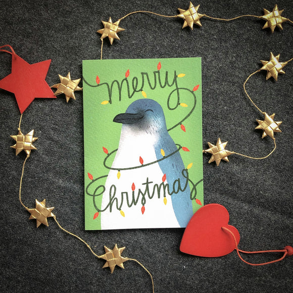 Blue Penguin Christmas Card
