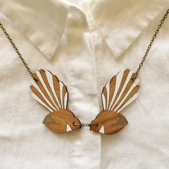 Double Fantail Necklace (Reclaimed Rimu)
