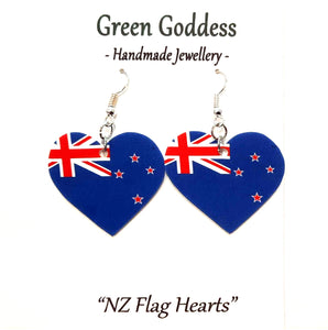 "NZ Flag Heart" Dangle Earrings